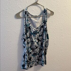 J. Jill Teal and White Tropical Print Tank Top